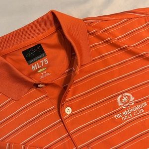 BRAND NEW Greg Norman Broadmoor Golf Club Orange Short Sleeve Dry Fit Polo Shirt